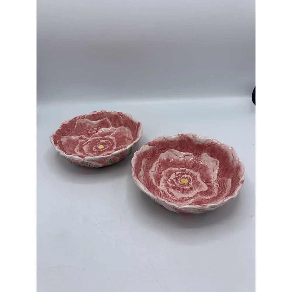 Bella Casa‎ by Ganz Pink Flower Bowl Candy Dish Soup Salad Set Of 2 Textured
